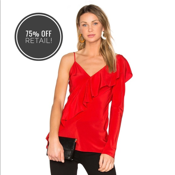 Diane Von Furstenberg Tops - DVF 100% Silk Red One Shoulder Ruffle Top sz6 NWT